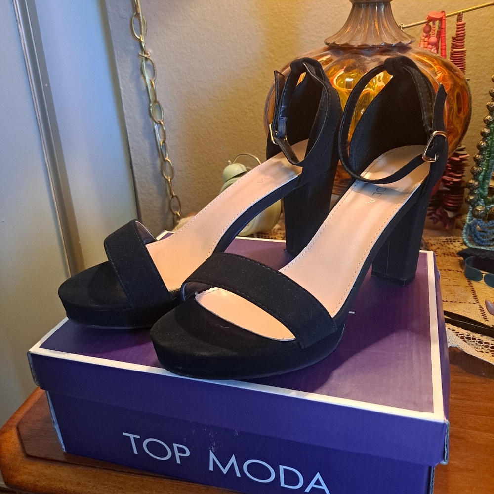 Black ankle strap heels